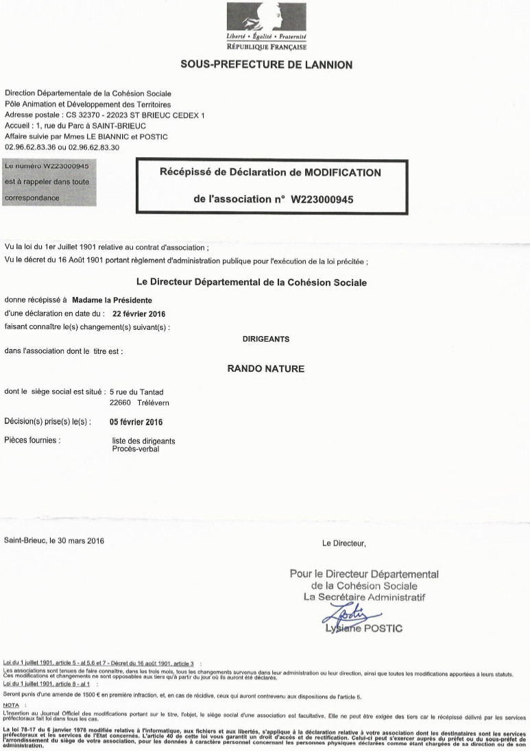 Récépicé d''envoi en préfecture
